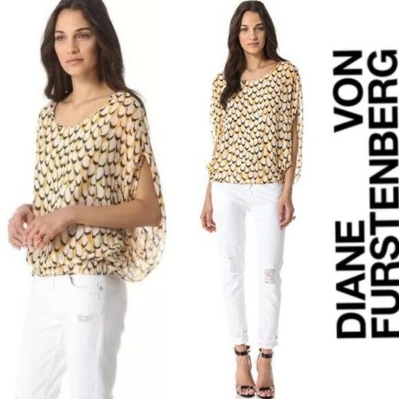Diane von Furstenberg Robyn Silk Printed Top | Multicolor | Size L - Picture 1 of 7